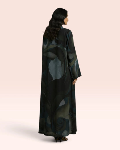 Marble Abstract Abaya in Wool Chiffon