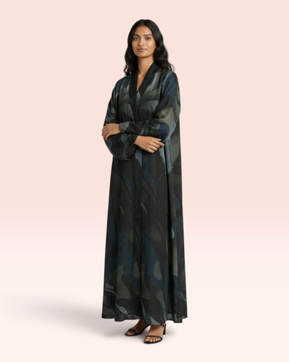 Marble Abstract Abaya in Wool Chiffon