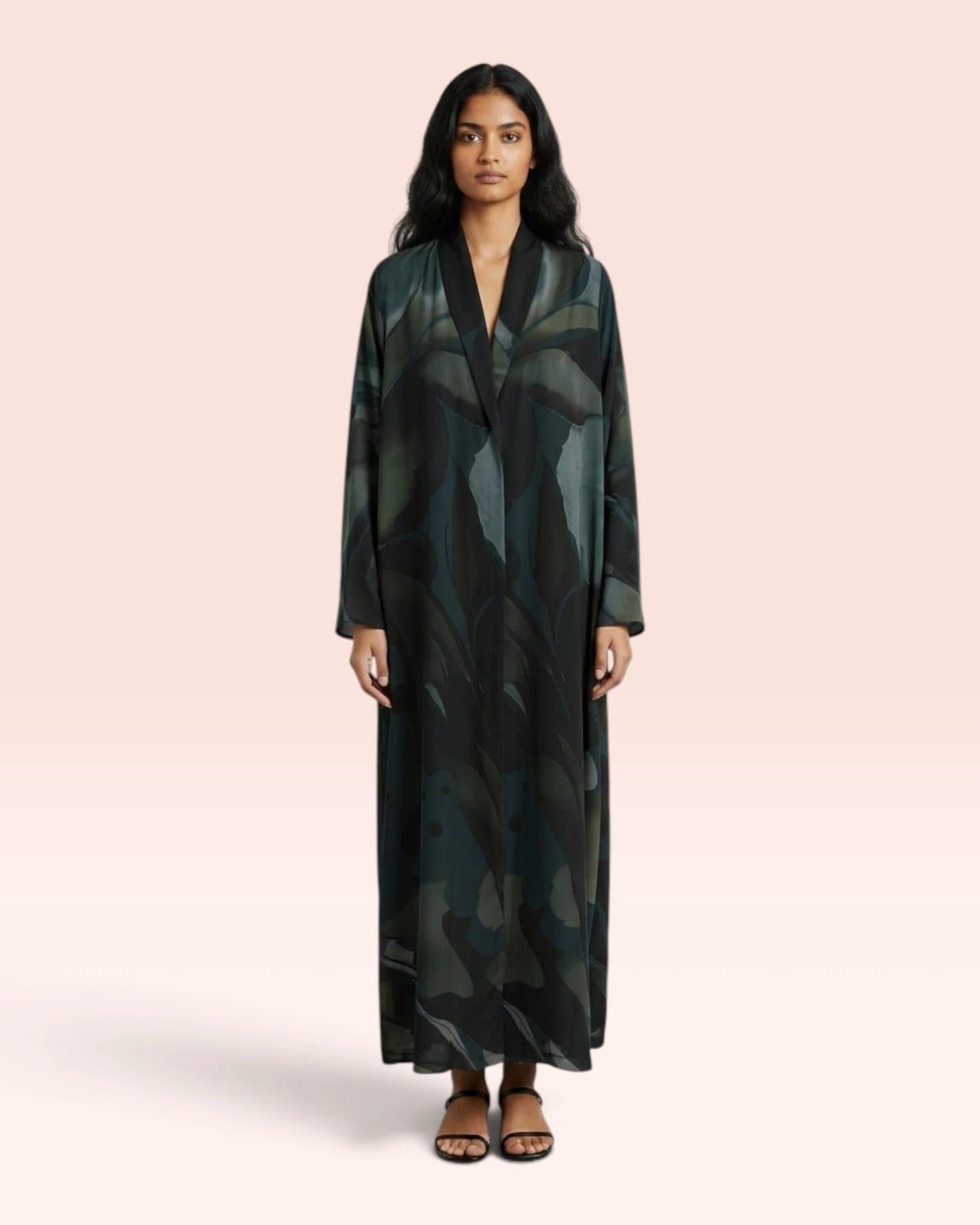 Marble Abstract Abaya in Wool Chiffon