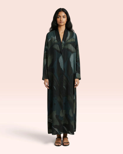 Marble Abstract Abaya in Wool Chiffon