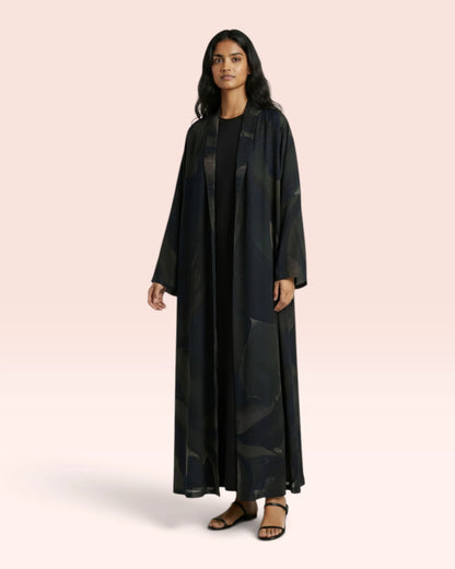Marble Abstract Abaya in Wool Chiffon