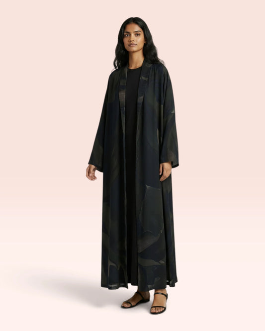 Marble Abstract Abaya in Wool Chiffon