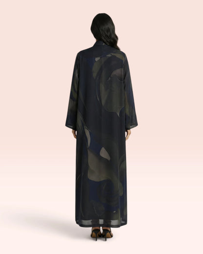 Marble Abstract Abaya in Wool Chiffon